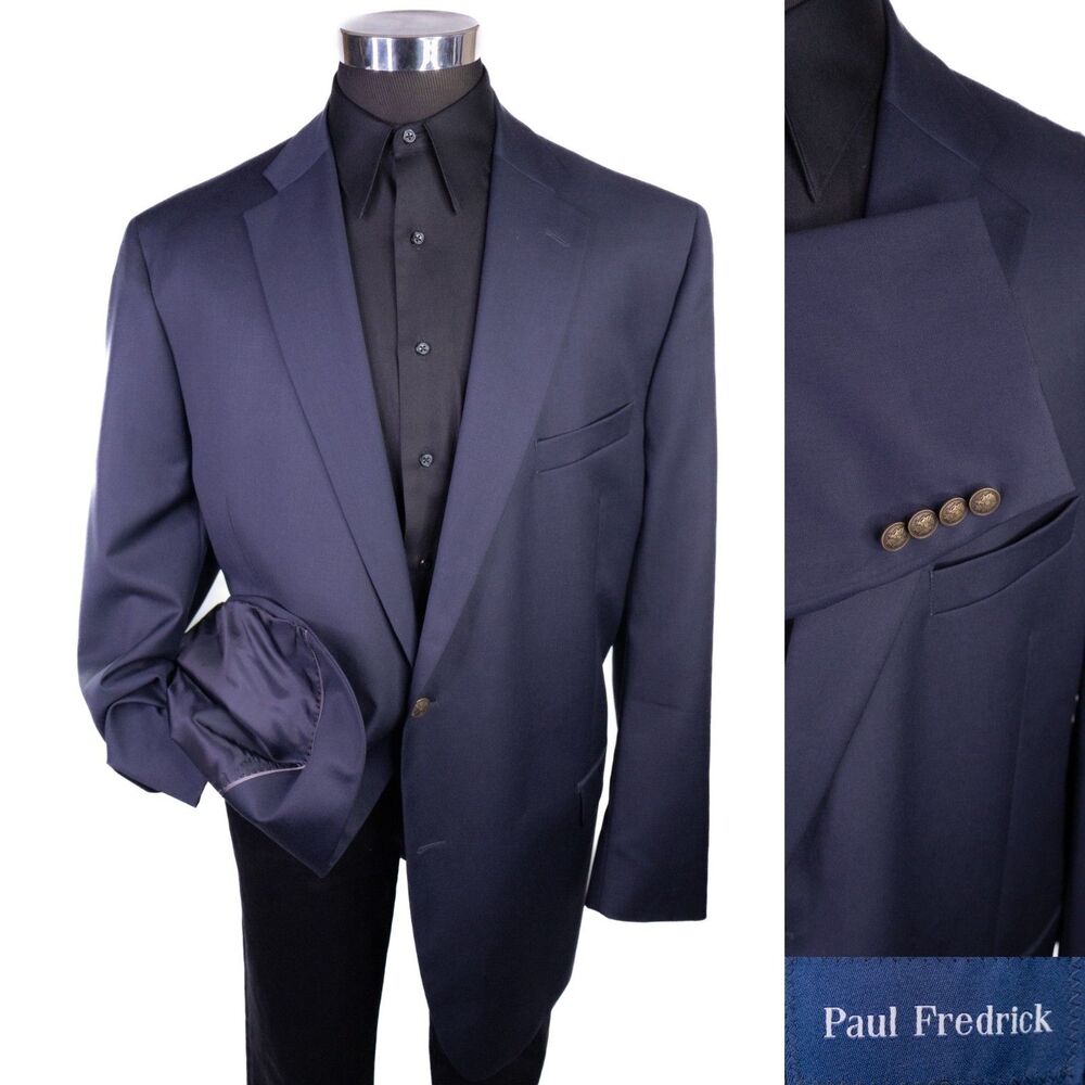 Paul Fredrick Sport Coat Blazer Sz 50L Navy Blue Bronze Two Button Wool Jacket